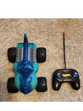 Hot Wheels RC Monster Truck Dinosaur Battery Operated Blue Orange Toy Vehicle